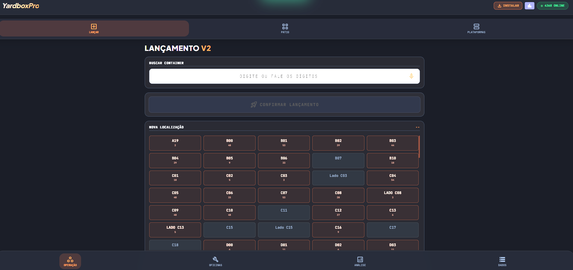 Tela de lançamento V2 do YardboxPro