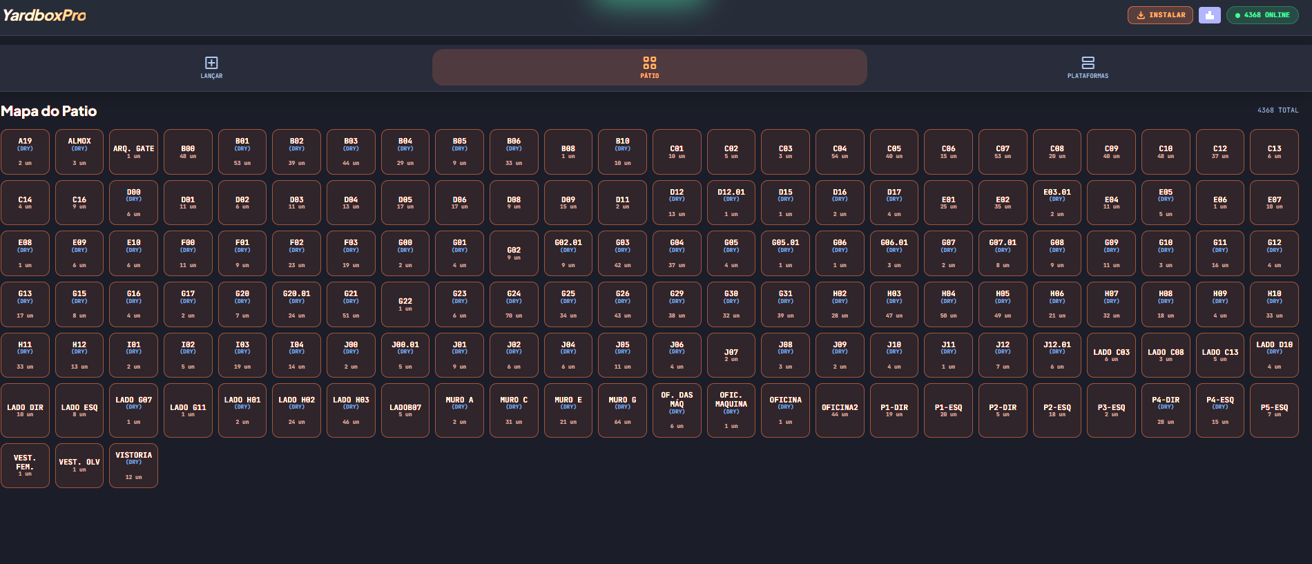 Mapa do pátio no YardboxPro